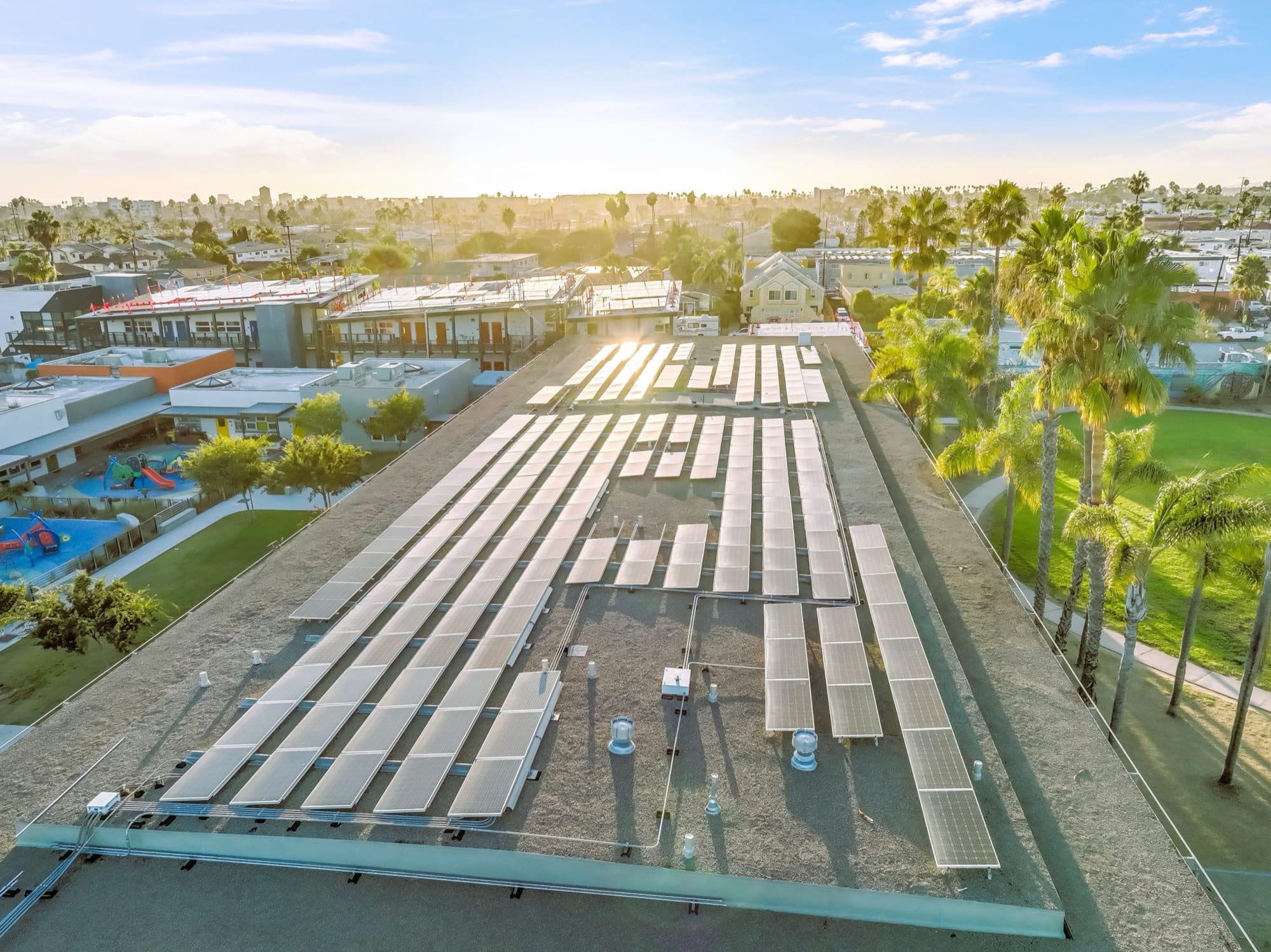 Tilted solar array on a replaced flat roof in San Diego